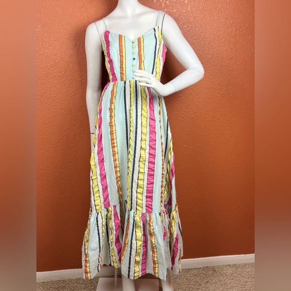 J. Crew Tiered midi dress in seersucker ribbons Summer Fun Rainbow Stripe 0. E10 - Picture 12 of 17